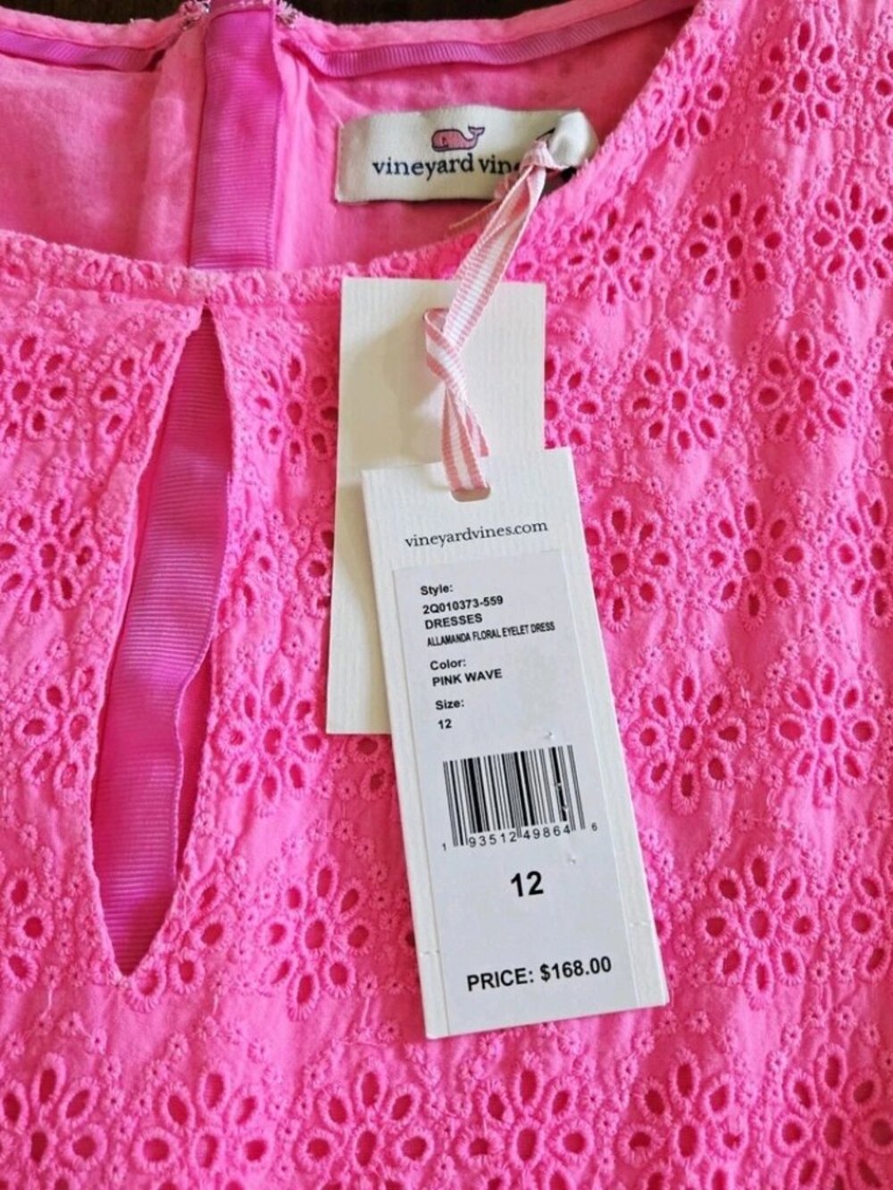 Vineyard Vines Allamanda Pink Wave Floral Eyelet Dress Size 12 - Picture 11 of 12